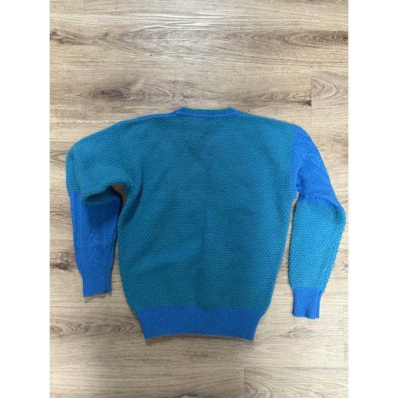 Vintage Colours By Alexander Julian Sweater Mens M Blue Shetland Wool Geometric - Picture 2 of 3
